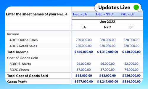 Profit & Loss by Month & Class - Google Sheets & Excel
