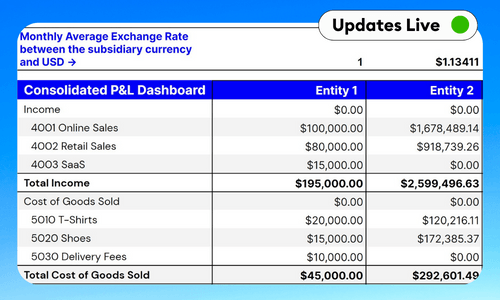 Multi-Currency Consolidated P&L Excel & Google Sheets Template