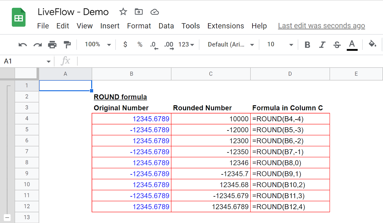 Round Formula in Google Sheets  