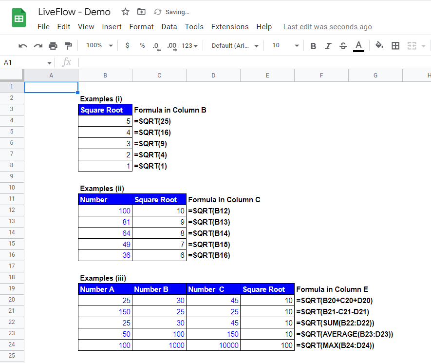 How To Find A Square Root With SQRT Function In Google Sheets LiveFlow how-to-find-a-square-root-with-sqrt-function-in-google-sheets-liveflow