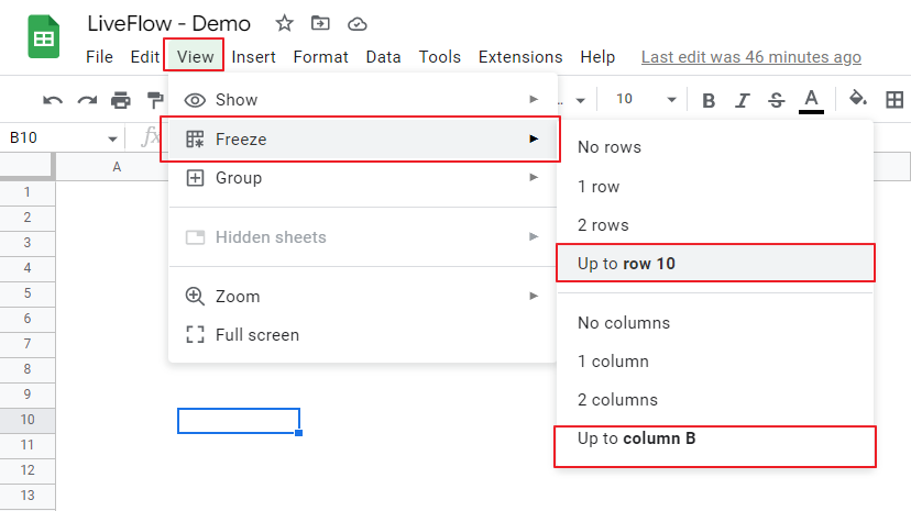How to Freeze Rows and Columns in Google Sheets | LiveFlow