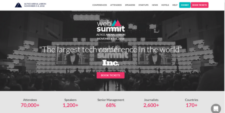 Web Summit Altice Arena Lisbon event website