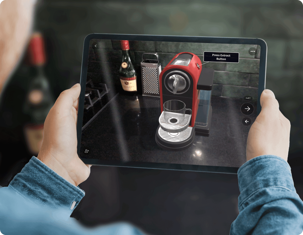 Checking coffee machine Jig via AR using tablet device.