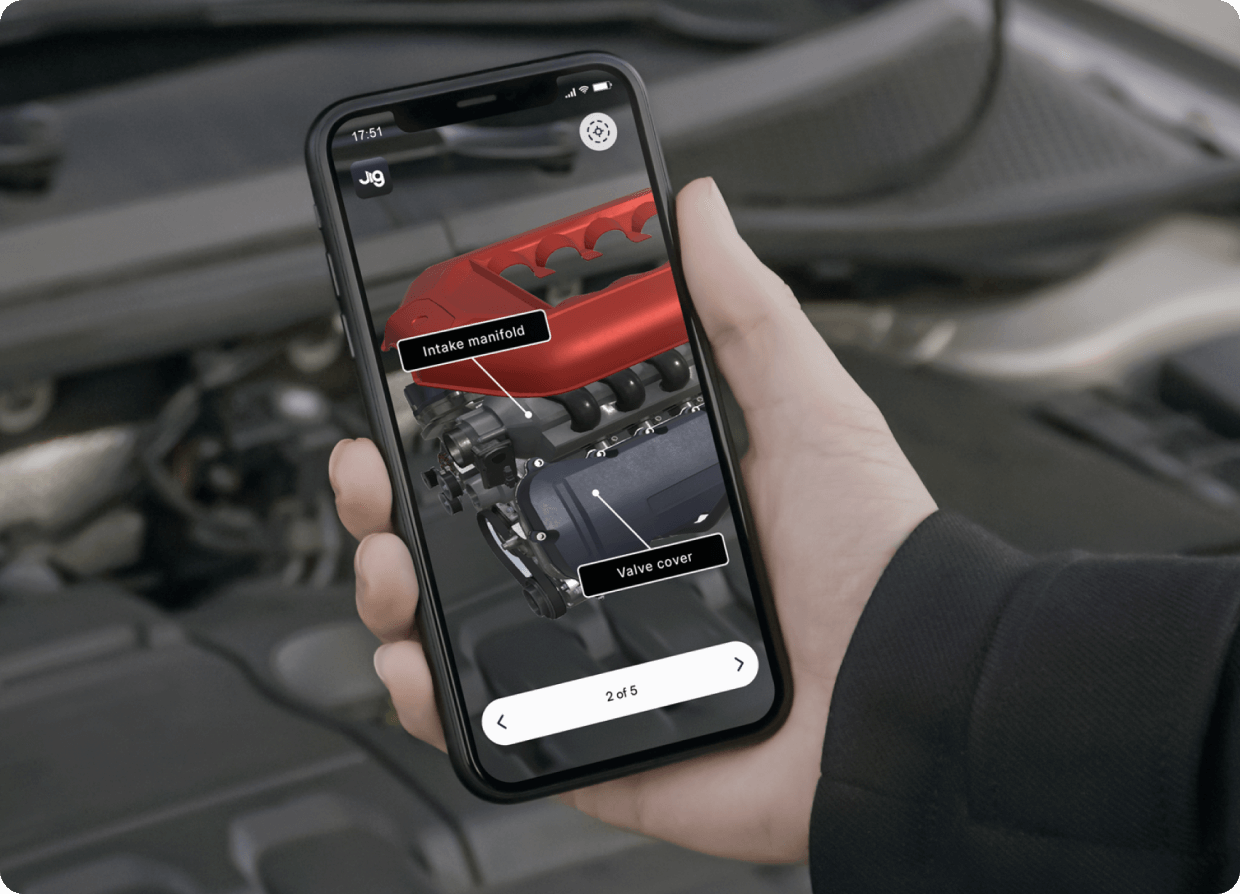 Check engine Jig using AR on a mobile device.