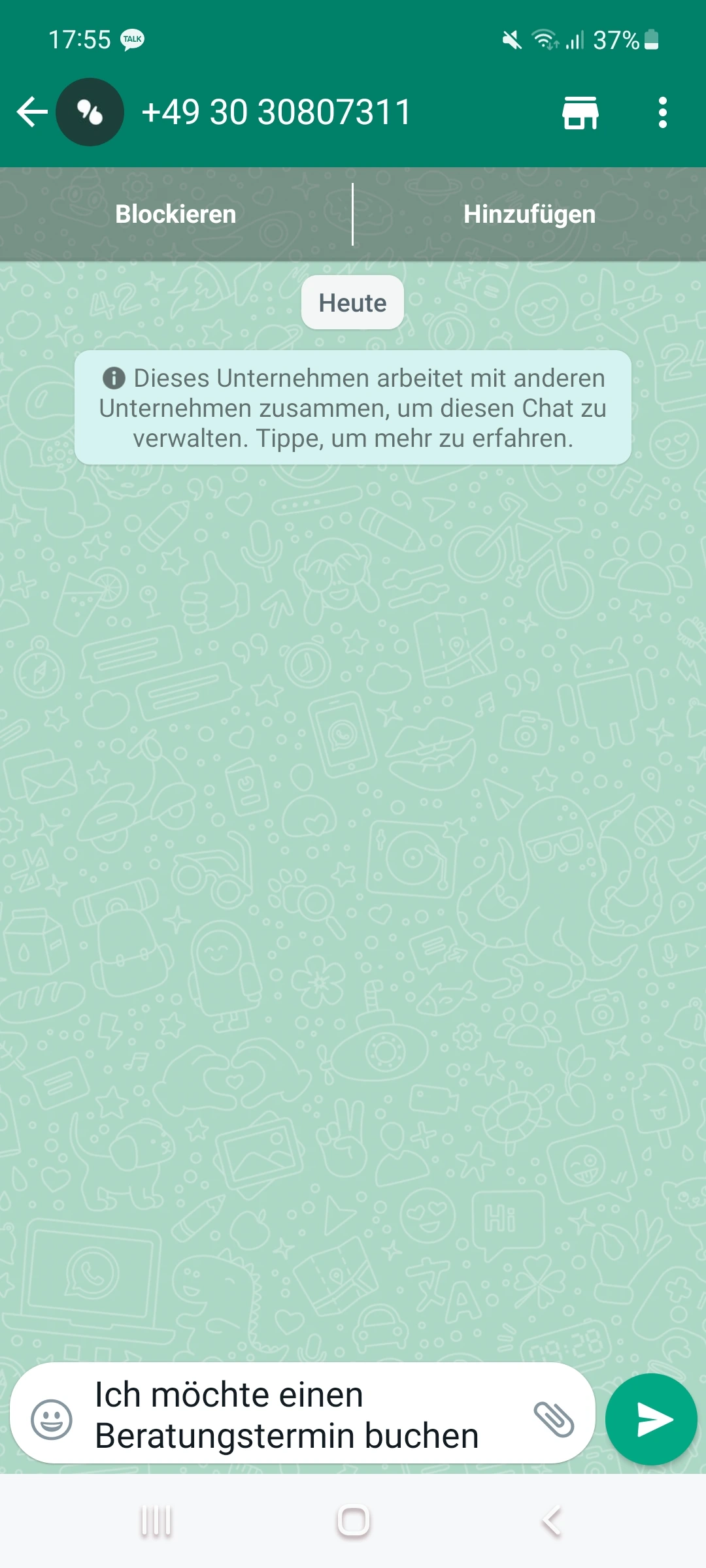 Vorausgefüllte WhatsApp Nachricht zur Terminbuchung