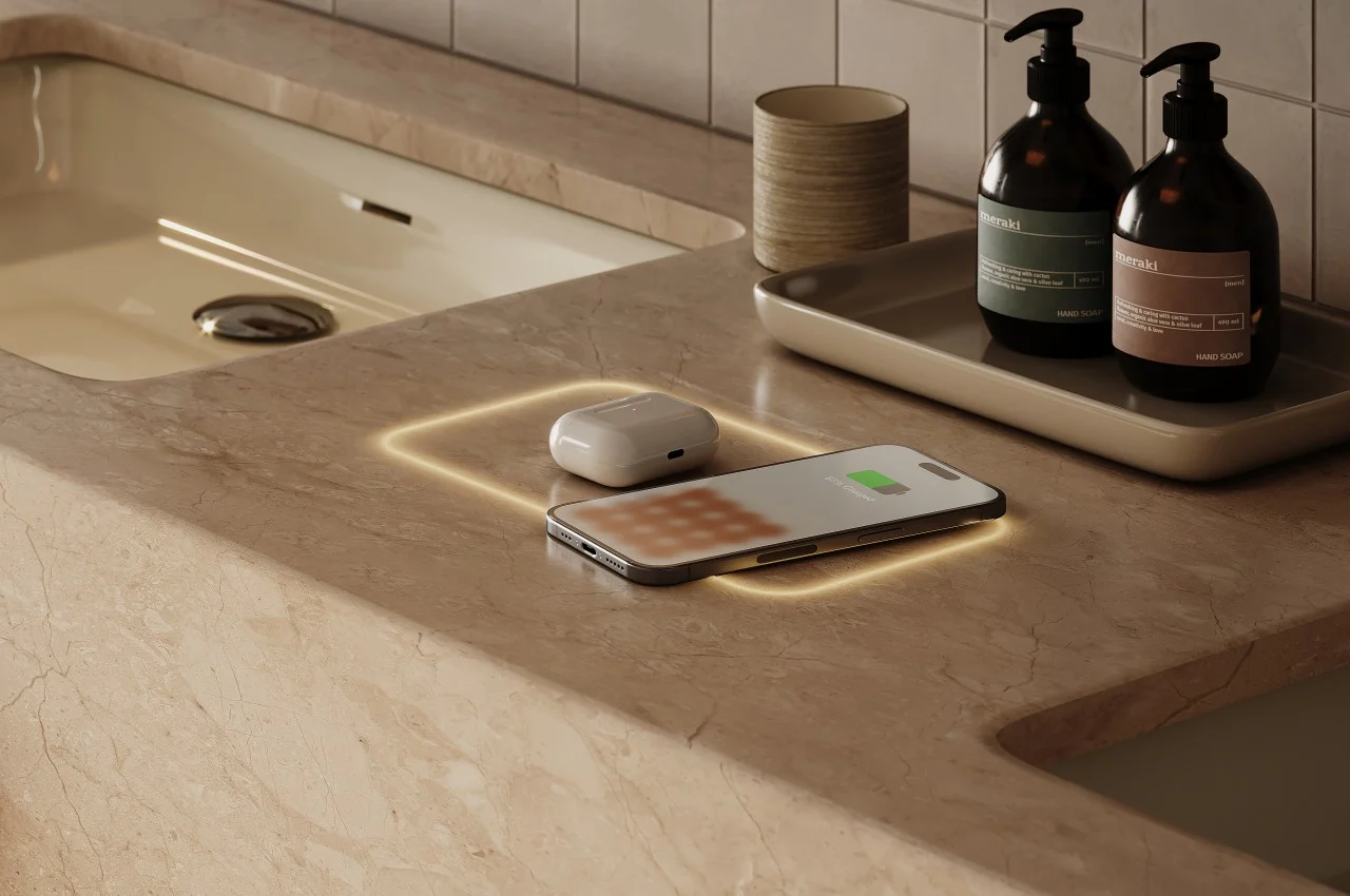 Embedded Counter Top FreePower turns your beautiful stone countertop into a wireless charger