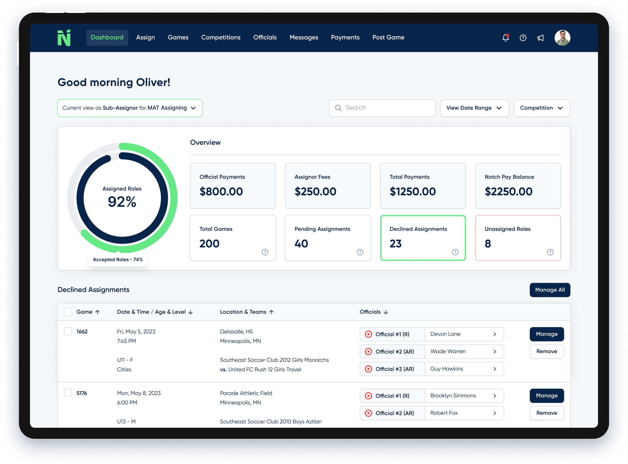 Notch :: Referee Scheduler, Referee Assignor and Payment Tools