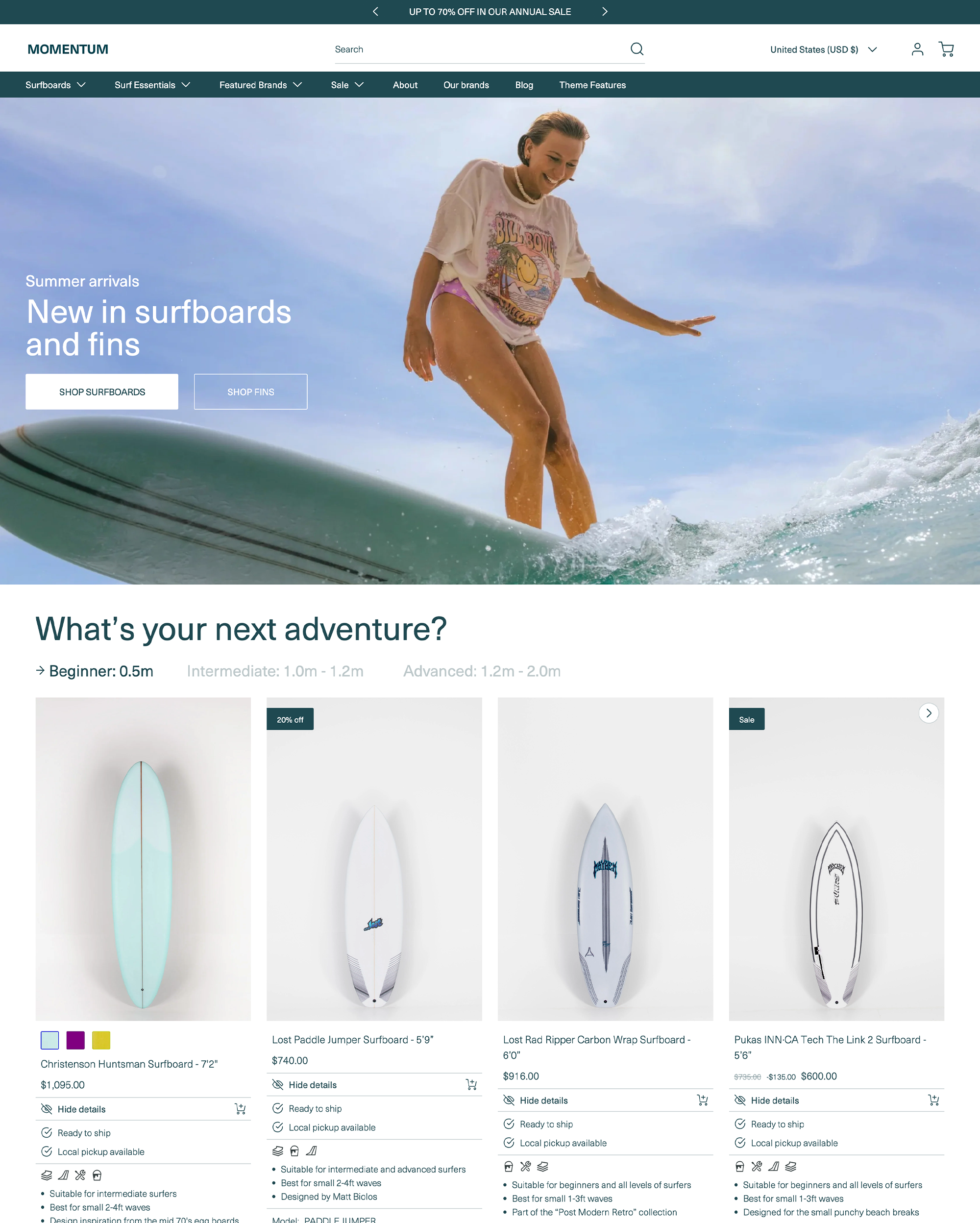 Our newest theme - released in 2023. Display detailed product information using meta fields to drive your store’s conversions. Select from two finely tuned presets.