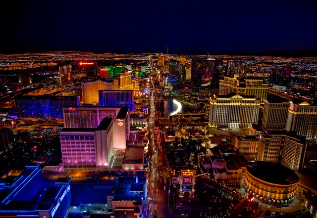 Birdeye view of Las Vegas at nightime
