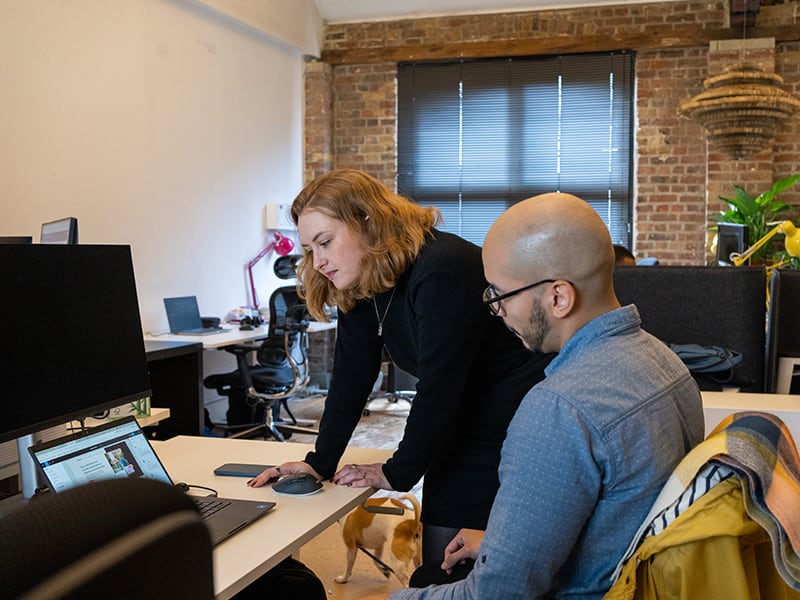 Support and development team in the office