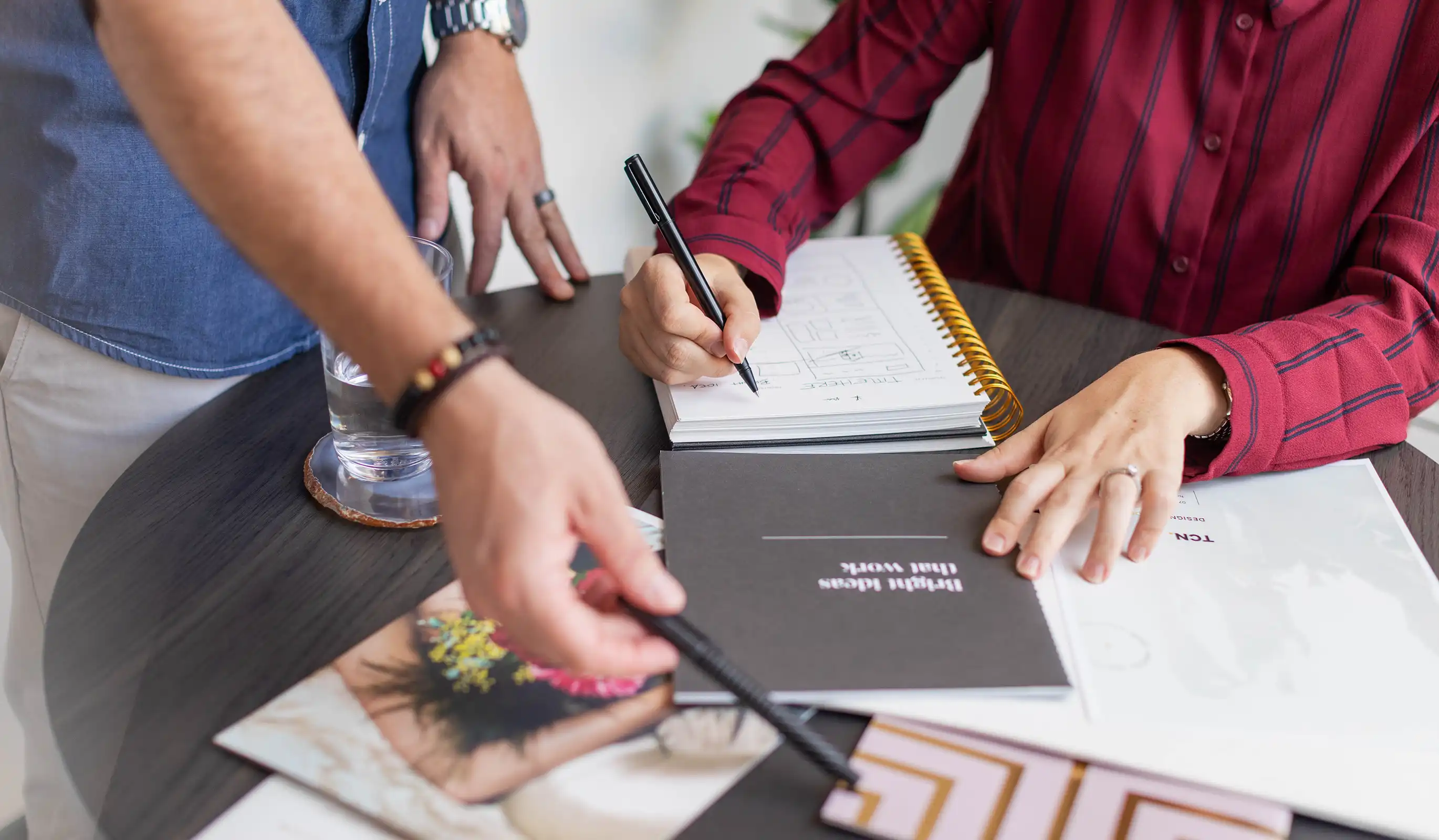Startup branding strategy workshop in action. Amanda and Rory brainstorming on a new project.