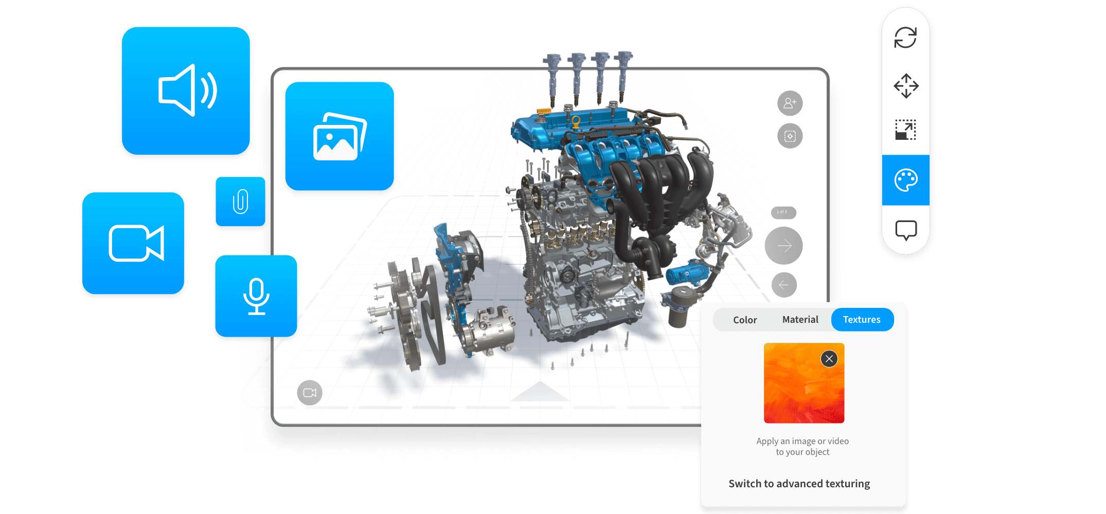 New: Add audio, video, and images to 3D presentations