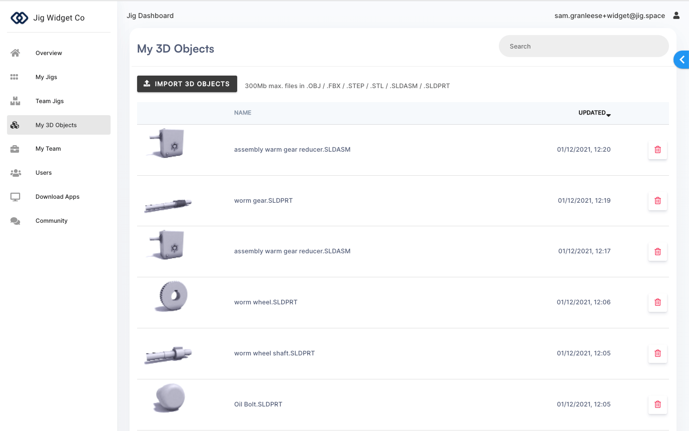 How to delete a 3D object from team library in JigSpace Account Dashboard