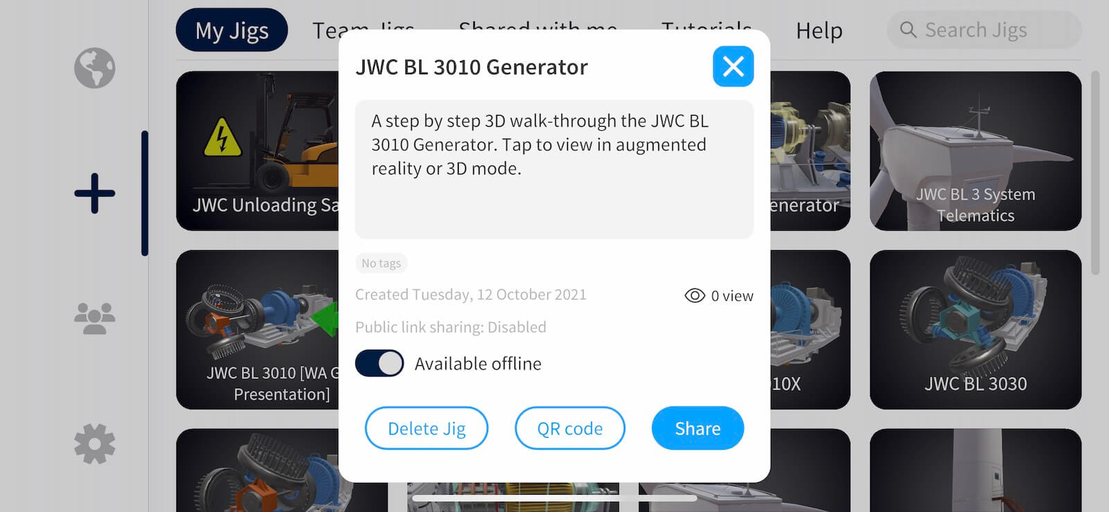 Example of a content saved with offline mode enabled on JigSpace iPhone app