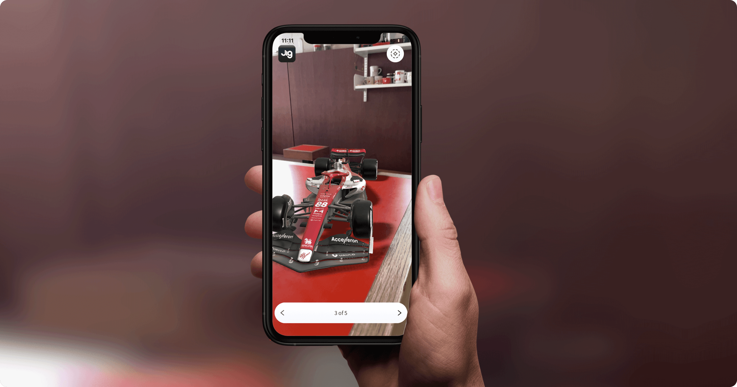 Viewing a Formula 1 car in augmented reality using a Jig