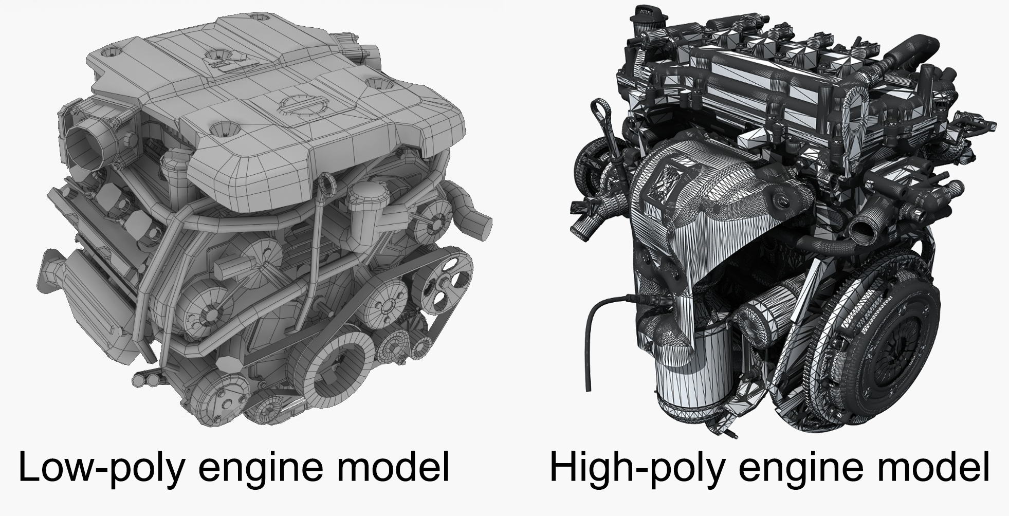 Example: lower polygon count model vrs. higher polygon count model