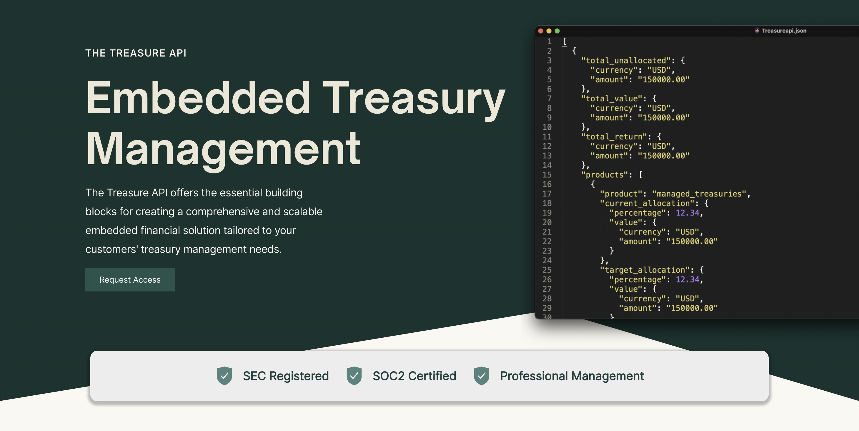 Treasure API: Embedded Treasury Management
