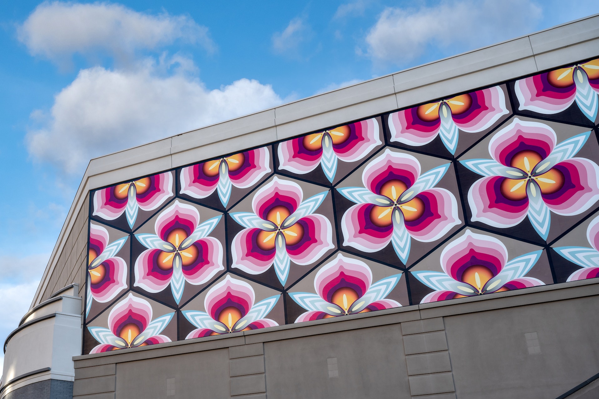 Mural Paintings on Concrete Wall with clouds in background