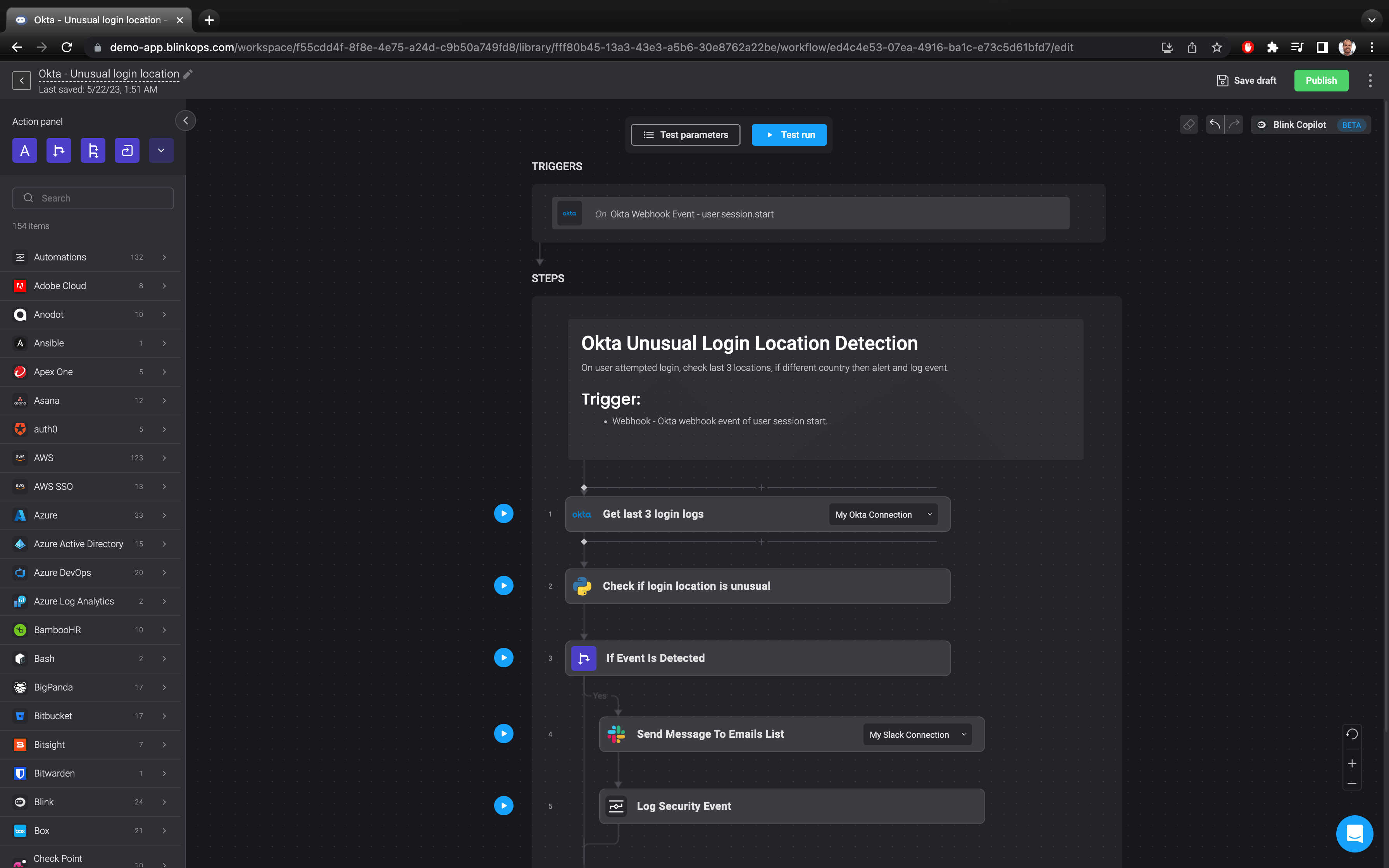 Blink Automation: Okta Unusual Login Locations - Detection