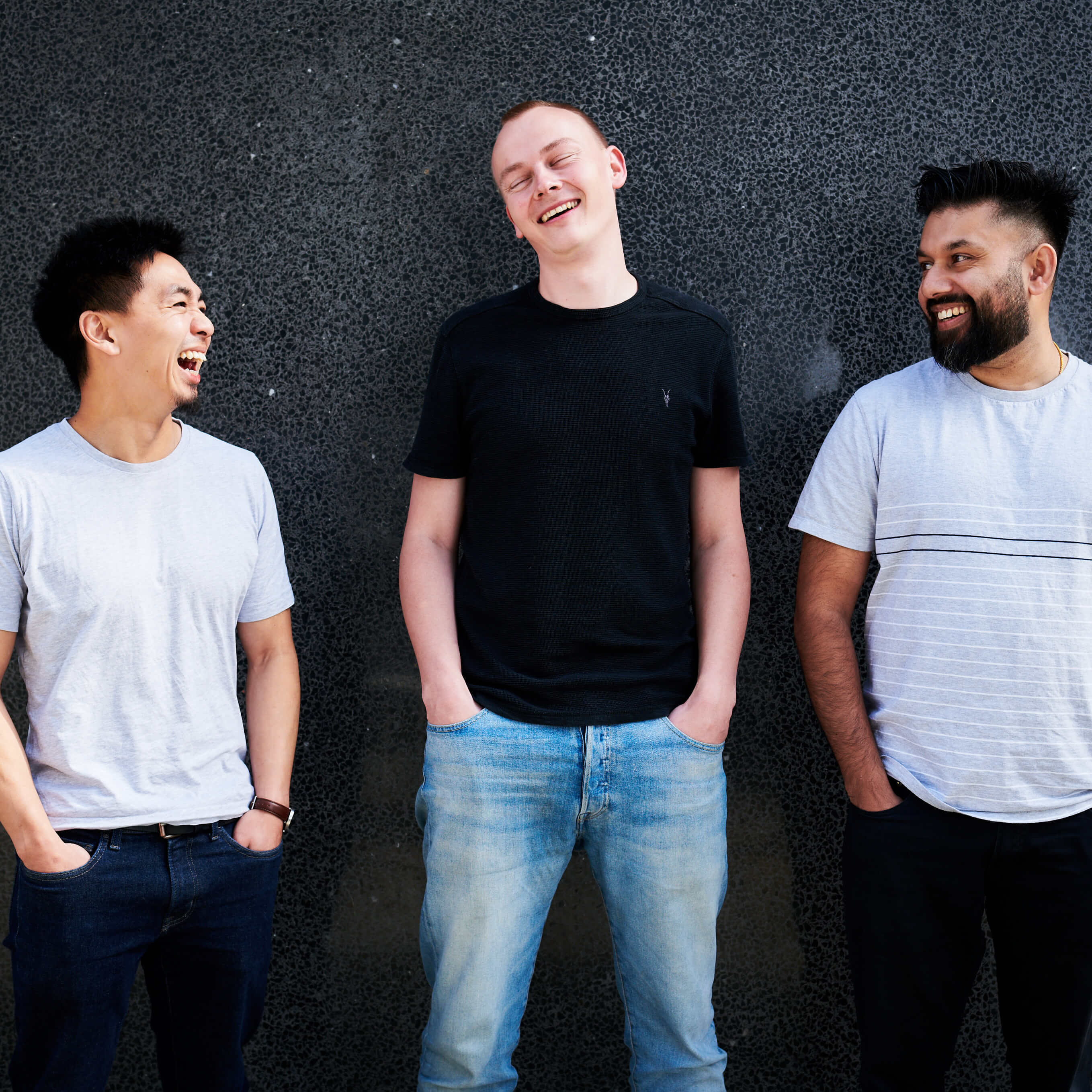 The founder of Yonder – Tim, Harry and Theso – laughing togerher