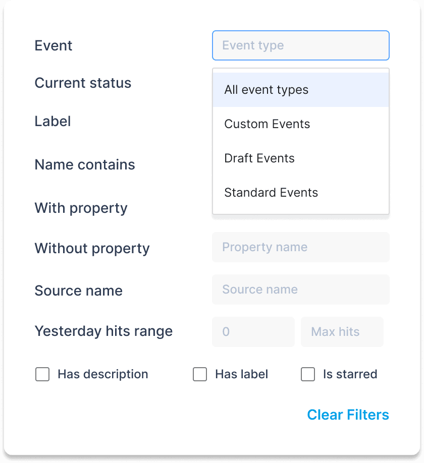 Event Types filters 