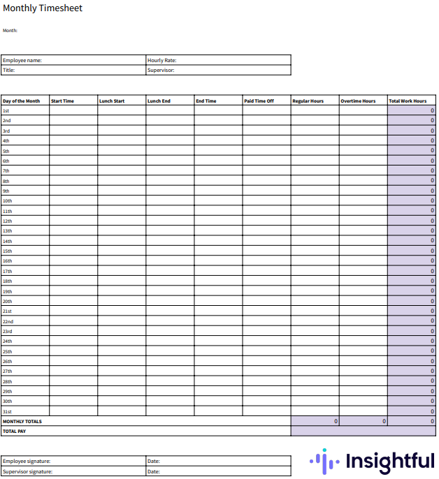 Monthly Timesheet template