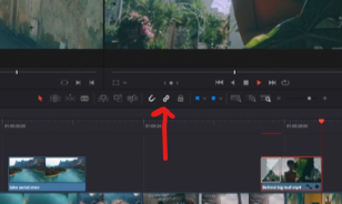 Link/unlink button in DaVinci Resolve timeline