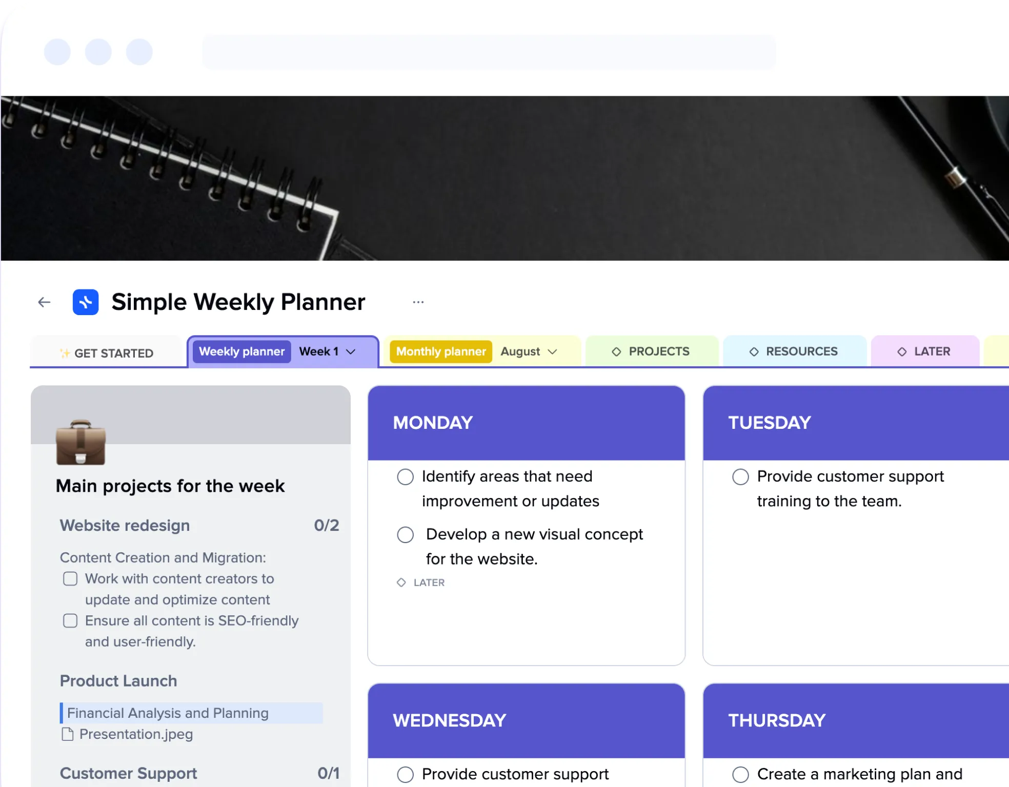 Productivity Example Template