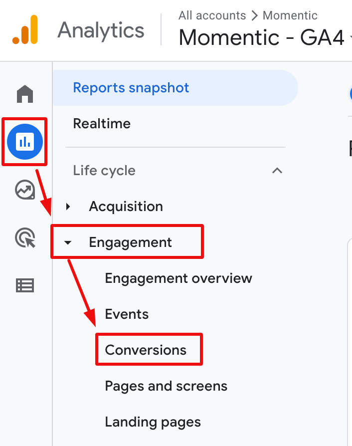 Conversions report in GA4