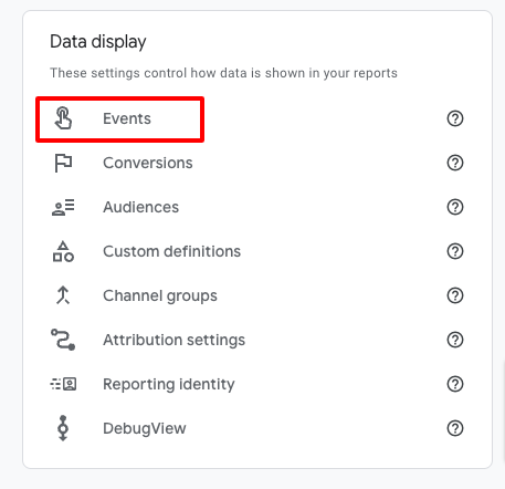 where to find Events in the GA4 admin area