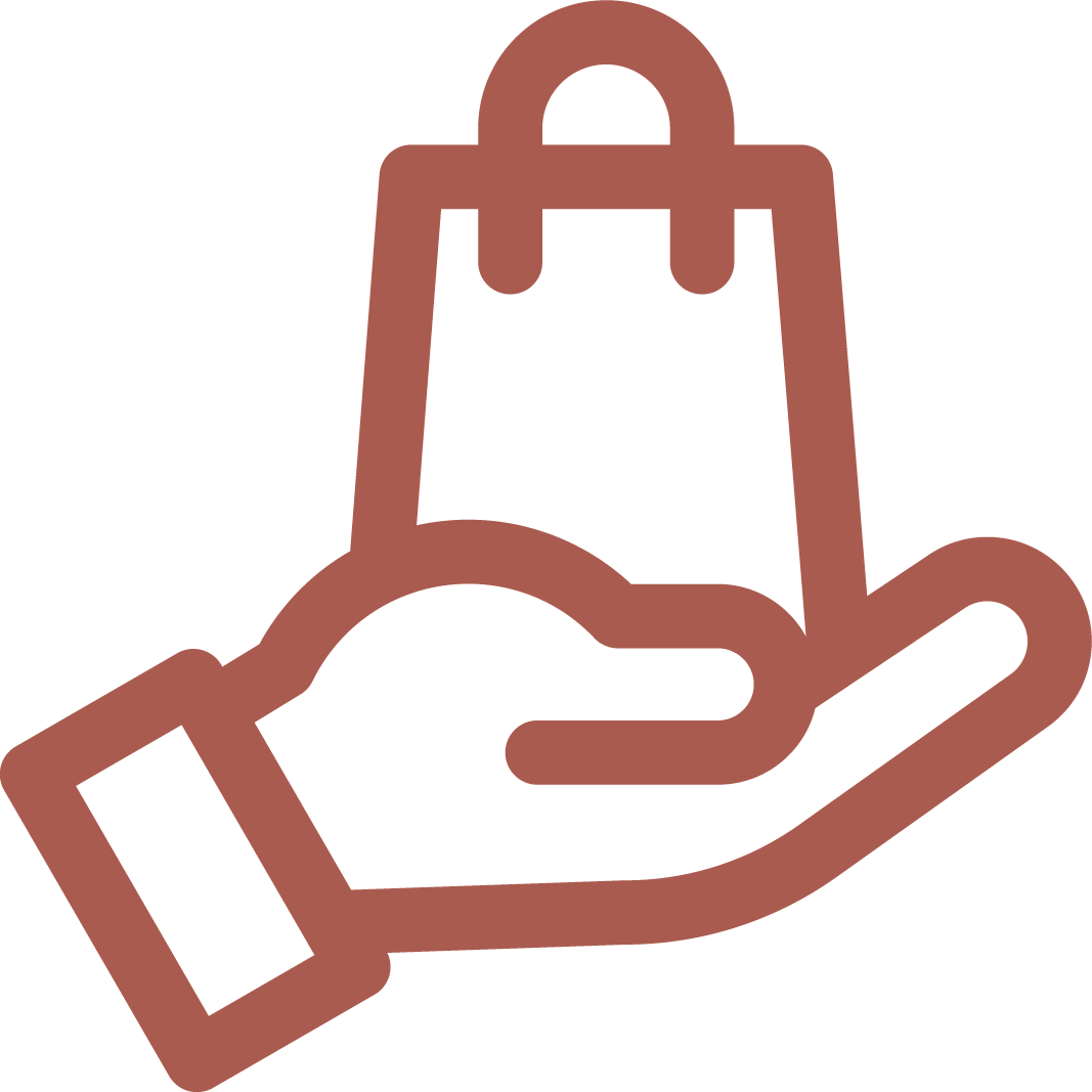 An icon of a hand holding a bag representing the Swiftly retail tools that connect customers and the shopping experience.