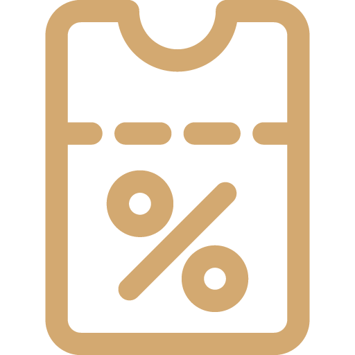 A price tag icon with a percent sign on it representing how Swiftly integrate coupons seamlessly.