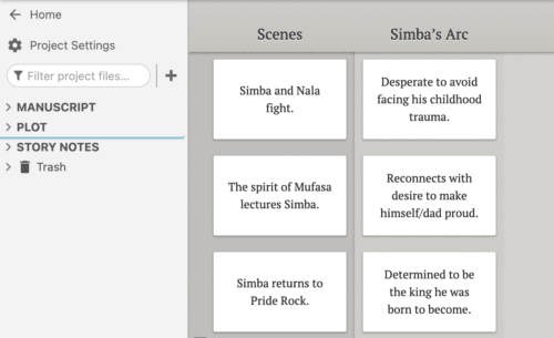 An example of how to track character motivation using the Dabble Plot Grid feature.