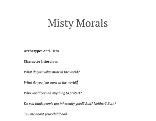 An example of how to use Dabble character notes to create a character interview for the anti-hero archetype.