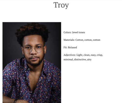 A screenshot of Dabble's Character Notes feature with a photograph of a man and a clothing description.