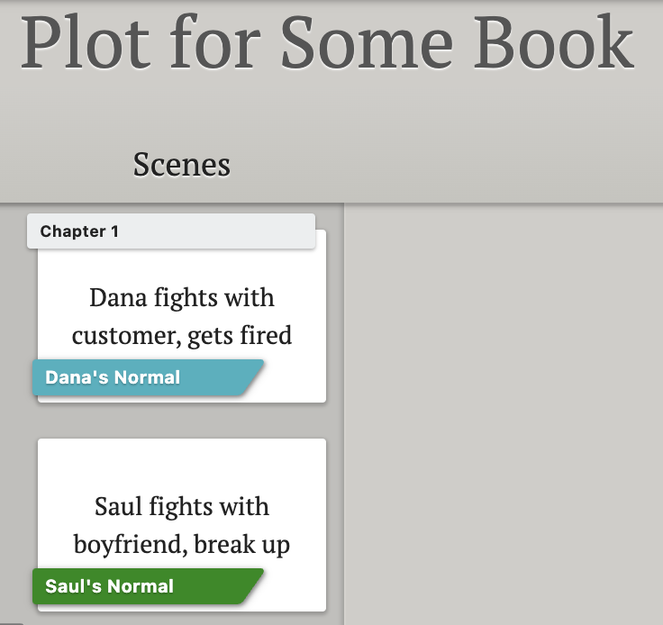 An example of how to use to use the Dabble label ribbon feature for creating character arcs.
