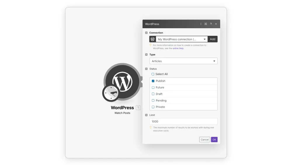 wordpress module watch posts in make