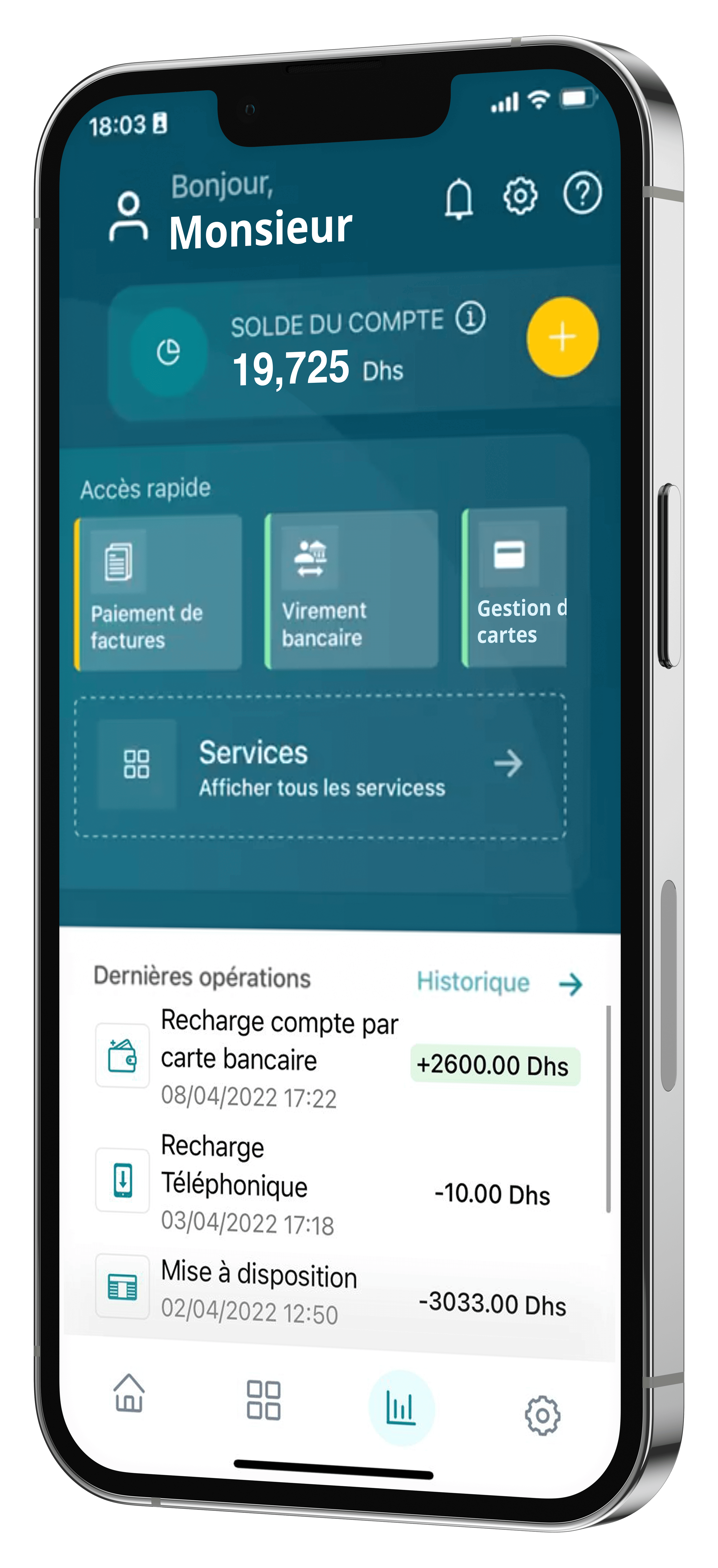 Téléphone avec l'application Cash Plus mobile