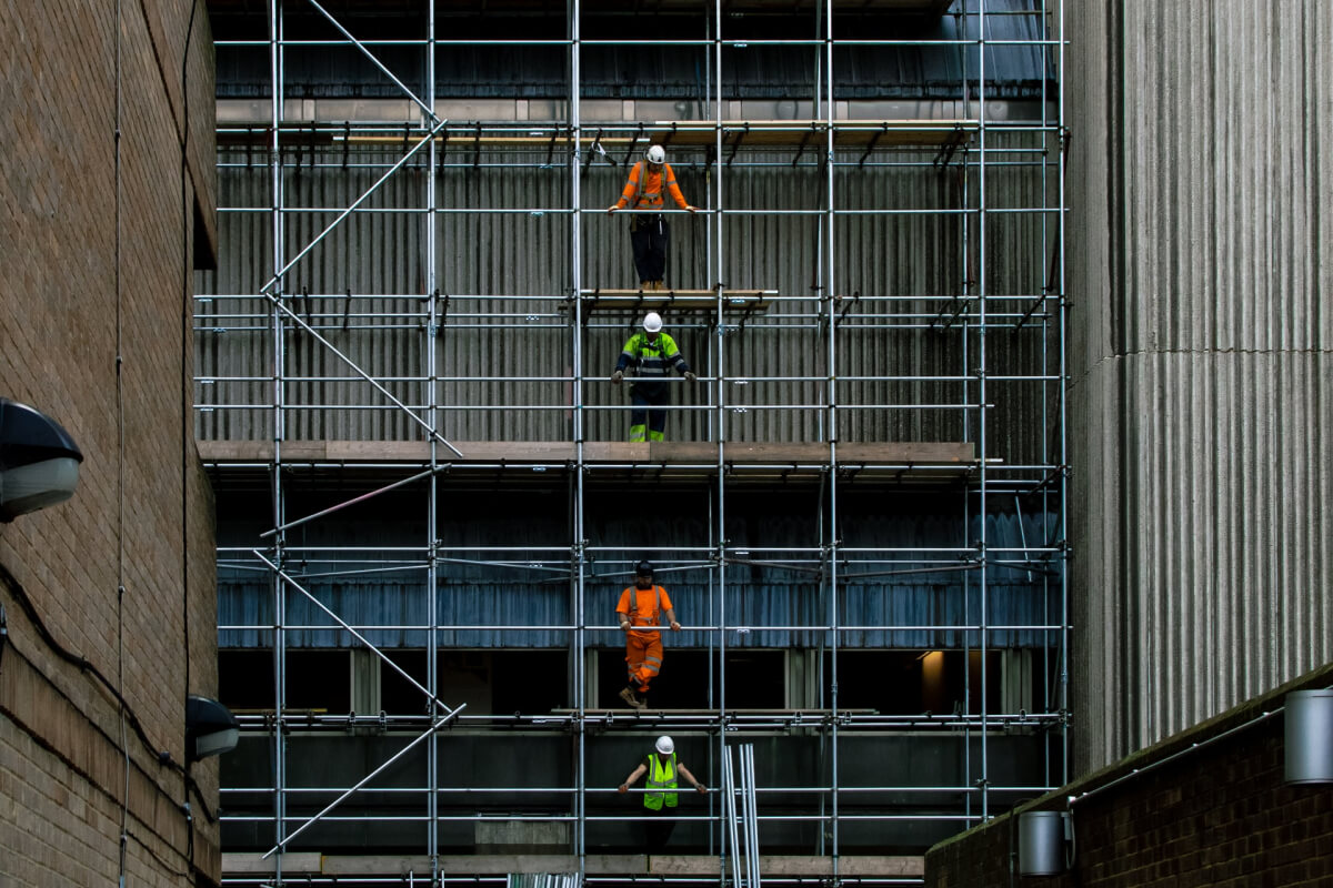 Construction workers on the building construction site