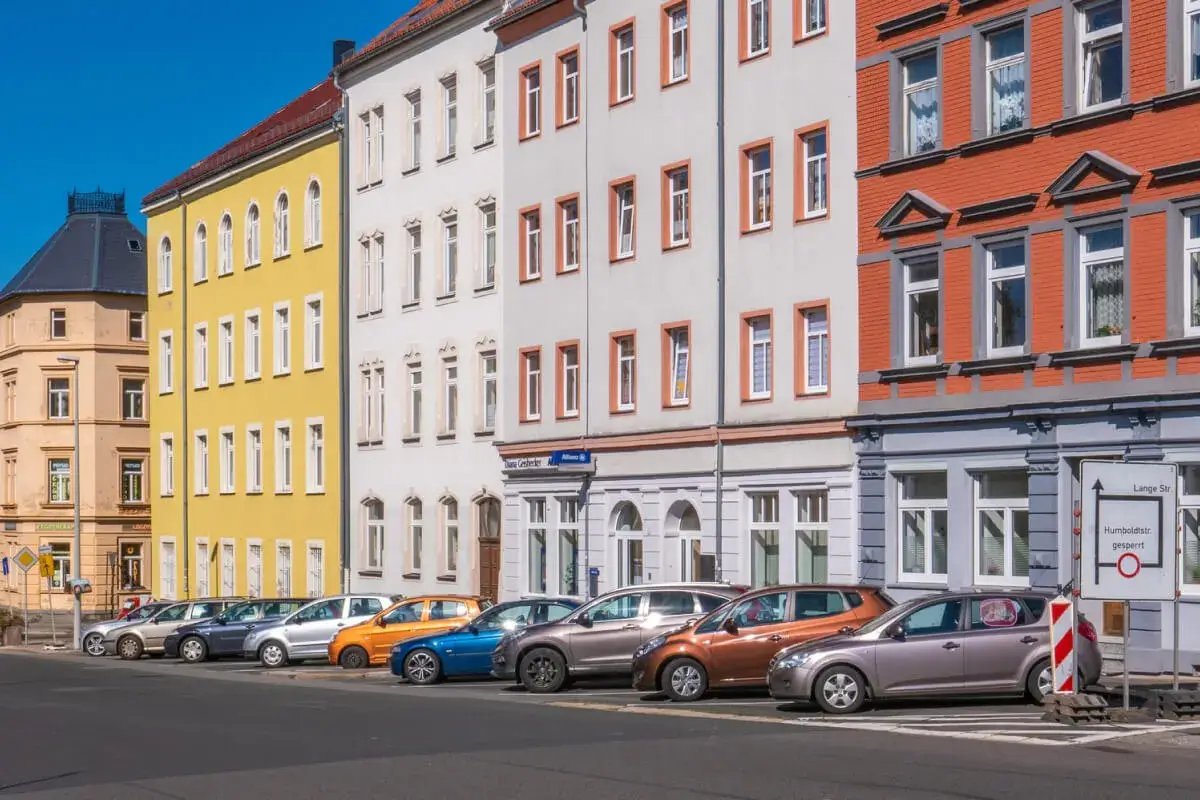 Apartment buildings on a street