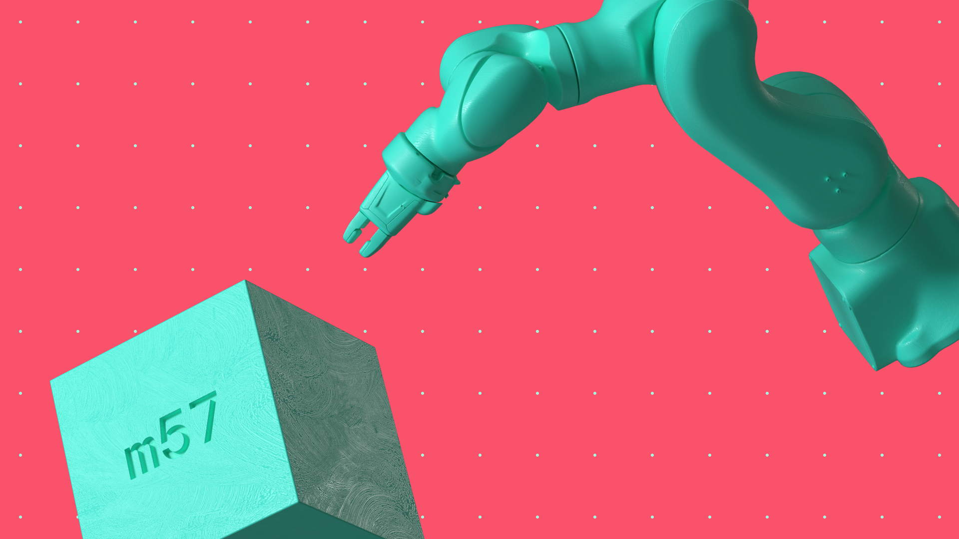 Artwork for Episode 4: Visualisation of a robotic arm picking up a wooden block