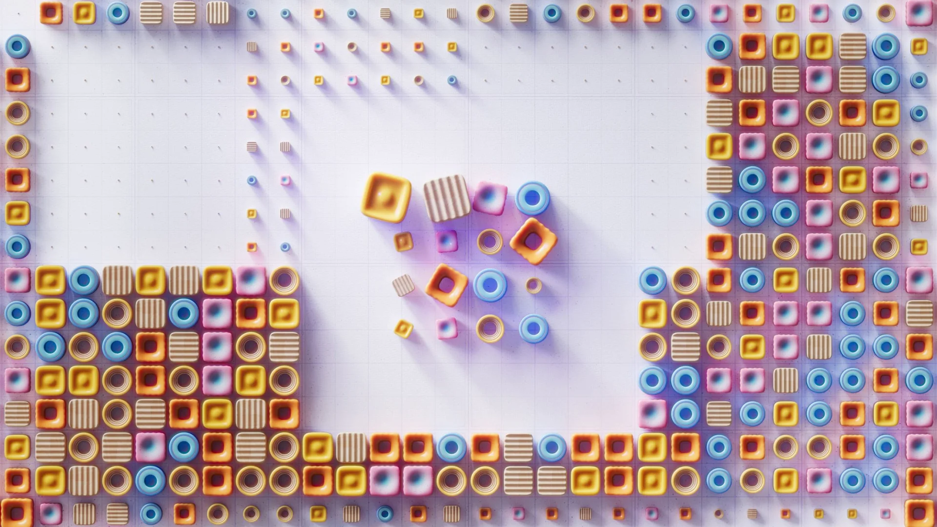 An image of a range of multicoloured, multishaped beads, some ordered in alignment and others out of place.