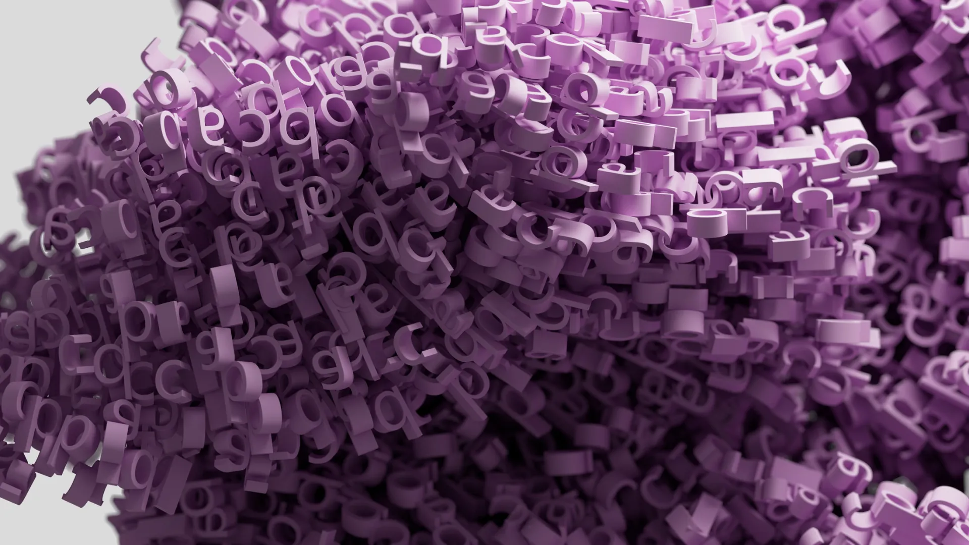An image of a large cluster of purple letters bunched together like a cloud. 
