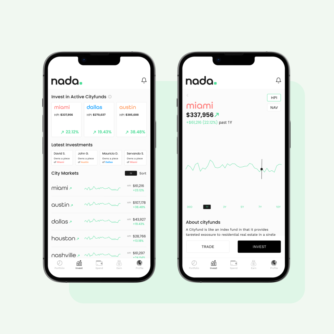 Nada mobile app Cityfunds screenshots