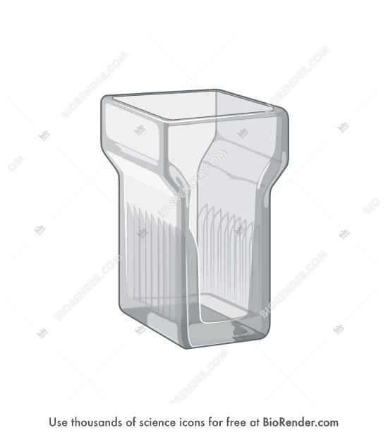 Coplin staining jar - Editable icon of A covered glass vessel that is rectangular in cross section and grooved inside for holding microscope slides vertical during processing.