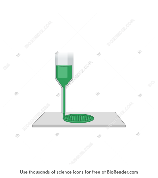 3D printing nozzle (disc) - Editable icon of A 3D printing nozzle printing a disc-shaped hydrogel