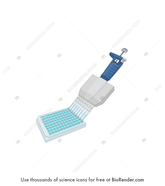 Pipetting (96 wells) - Editable icon of pipetting a 96-round well plate using a multichannel pipette