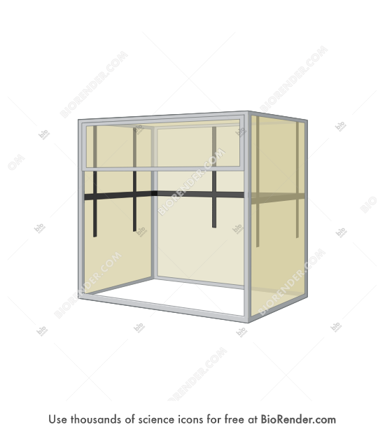 Faraday cage - Editable icon of A prism-shaped cage with the front and bottom panels, removed and a rectangular panel positioned at the top of the front side of the cage, seen in a three-quarter view. 