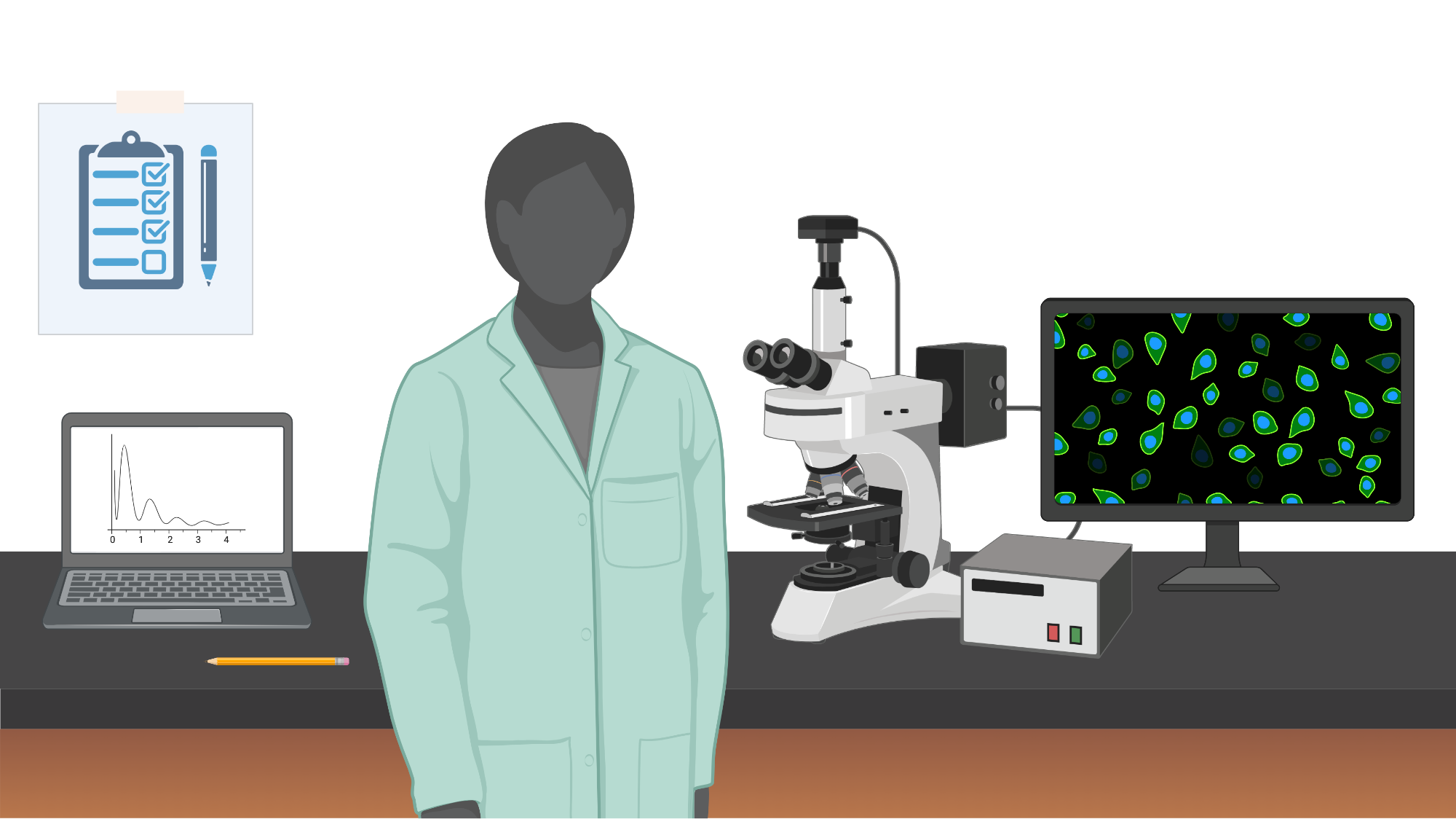 Scientist with microscope background biorender science templates