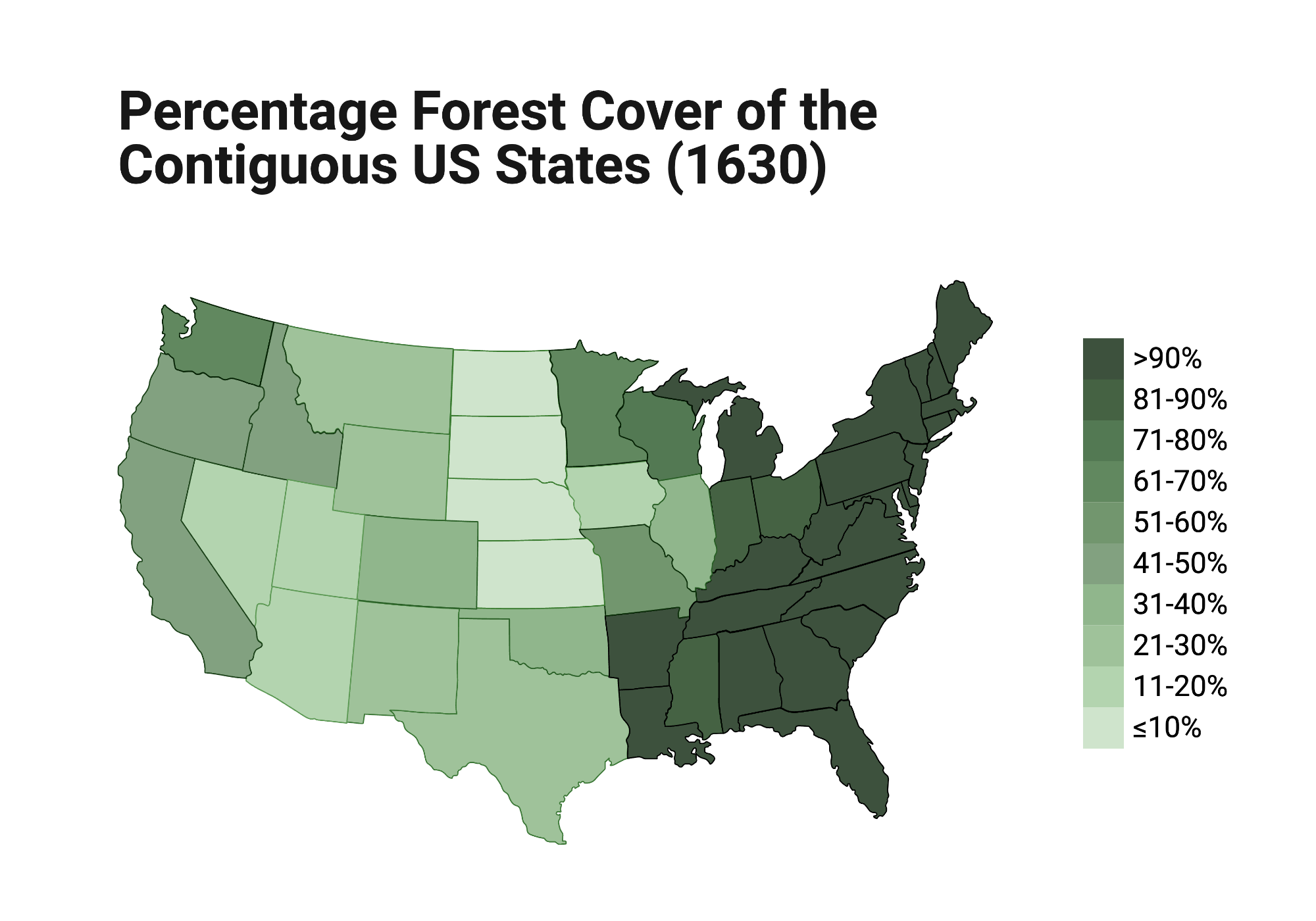 Percentage Forest Cover of the Contiguous US States (1630) BioRender